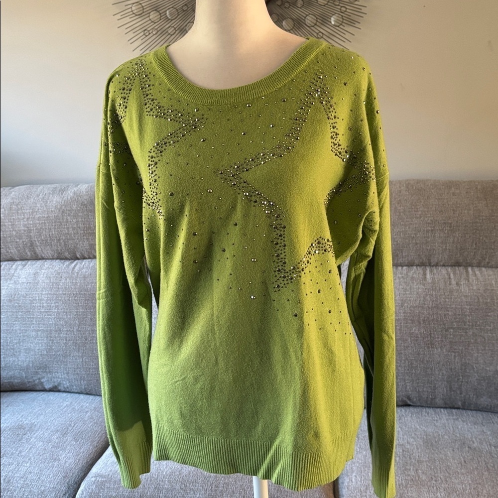 Vila Milano Green Sweater Top Size L
 Embelished with sparkling rhinestones